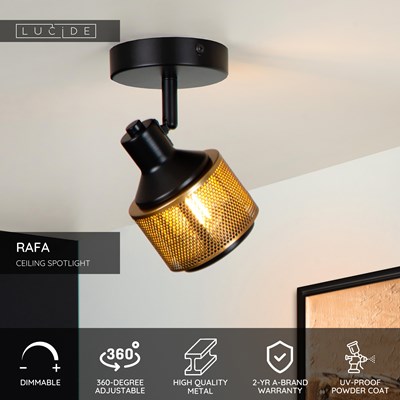 Lucide RAFA - Ceiling spotlight - 1xE14 - Black